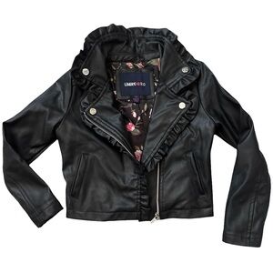 Limited Too Girls Kids Black Faux Leather Jacket Vintage Winter Lined Zip Up 5/6